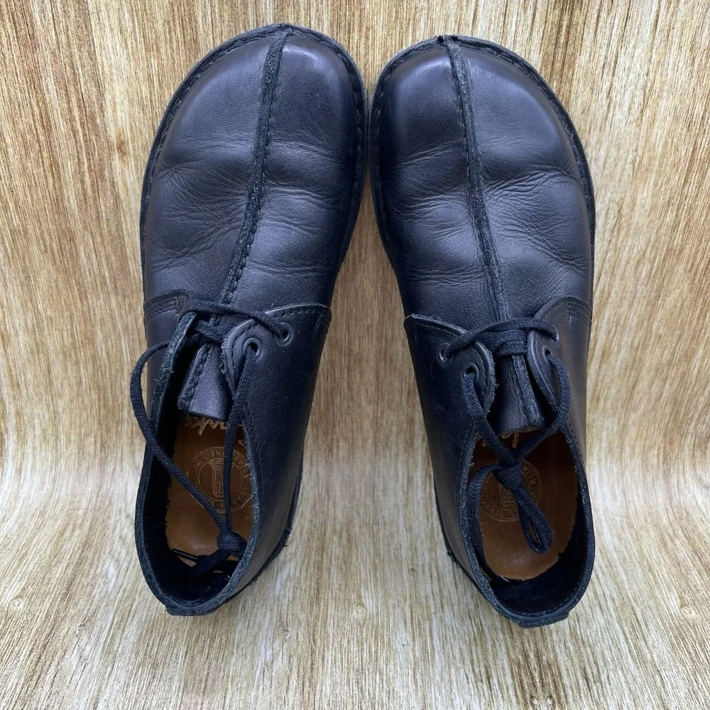 Clarks Desert Trek Shoes Men's Size 8.5 Black Leather Center Seam Oxford 36441